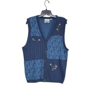 VTG 90s The Villager Embroidered Patchwork Sweater Vest Size Large V-Neck Floral